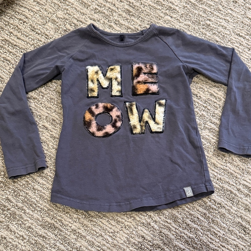Deux par Deux Long Sleeve 'Meow' Shirt - Gray